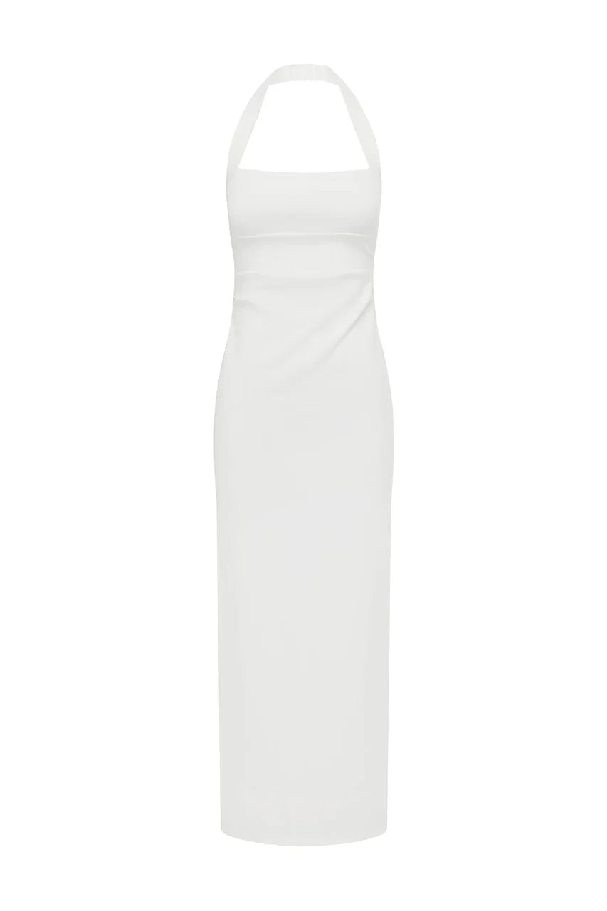 FRANCA HALTER MIDI DRESS - WHITE