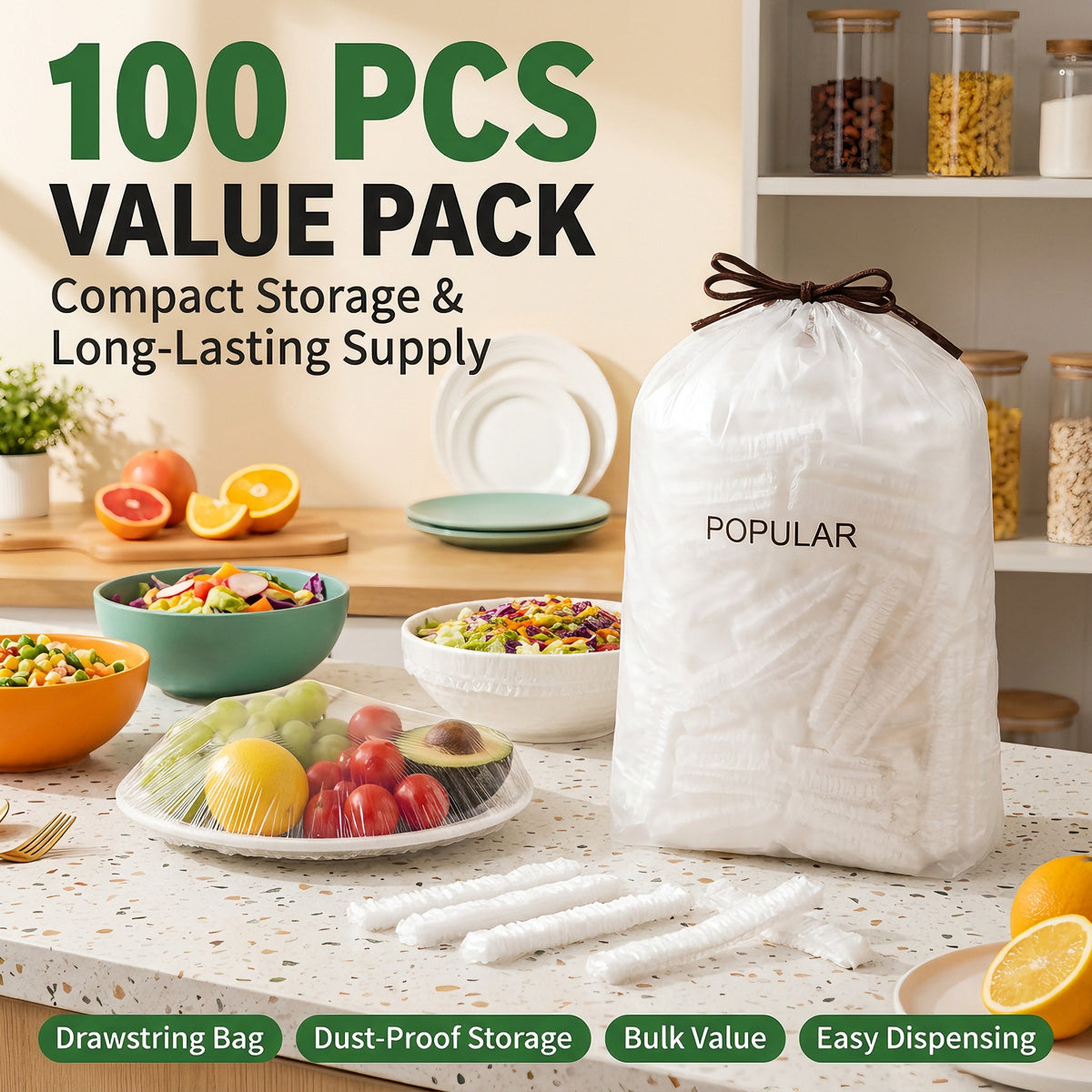 100PCS Disposable Stretch Food Covers for Bowls & Plates