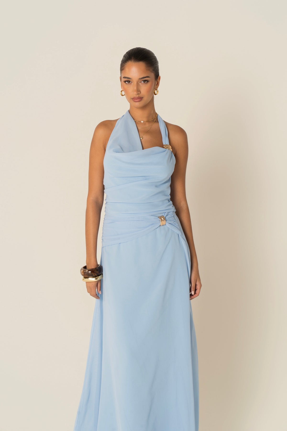 Xander Blue Halter Neck Top & Maxi Skirt Set