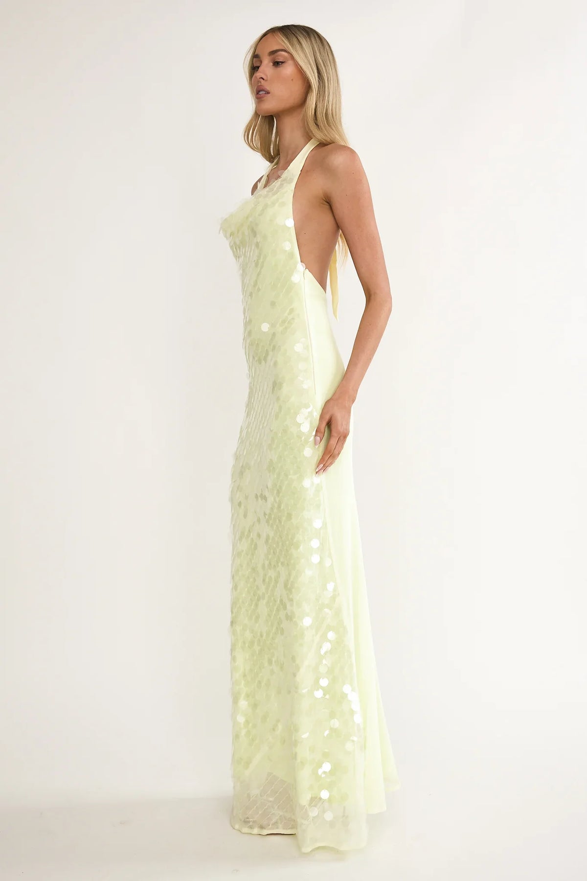Kirralee Asymmetric Halterneck Sequin Maxi Dress Butter
