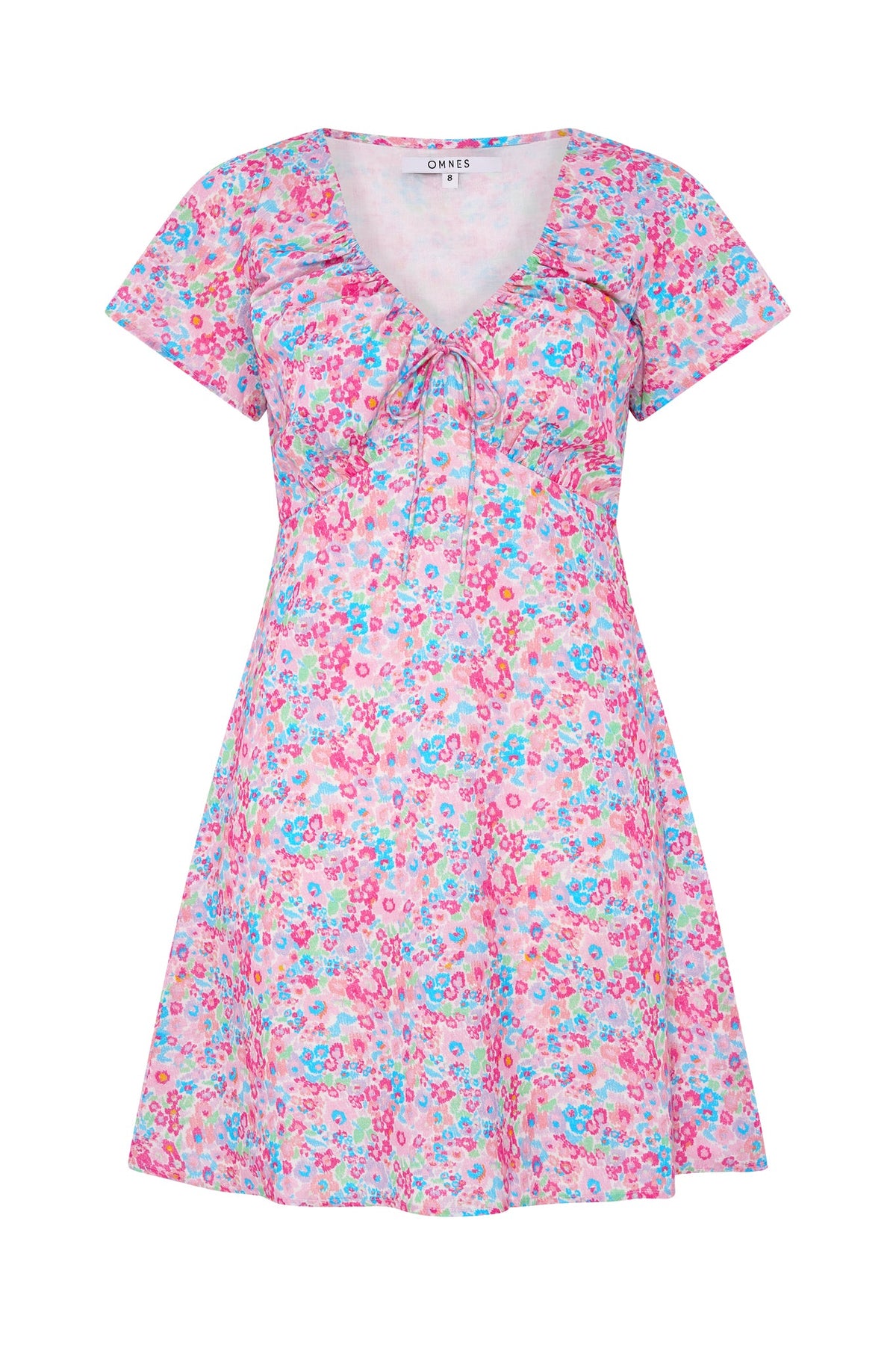 Dotty V Neck Ruched Mini Dress in Floral Print