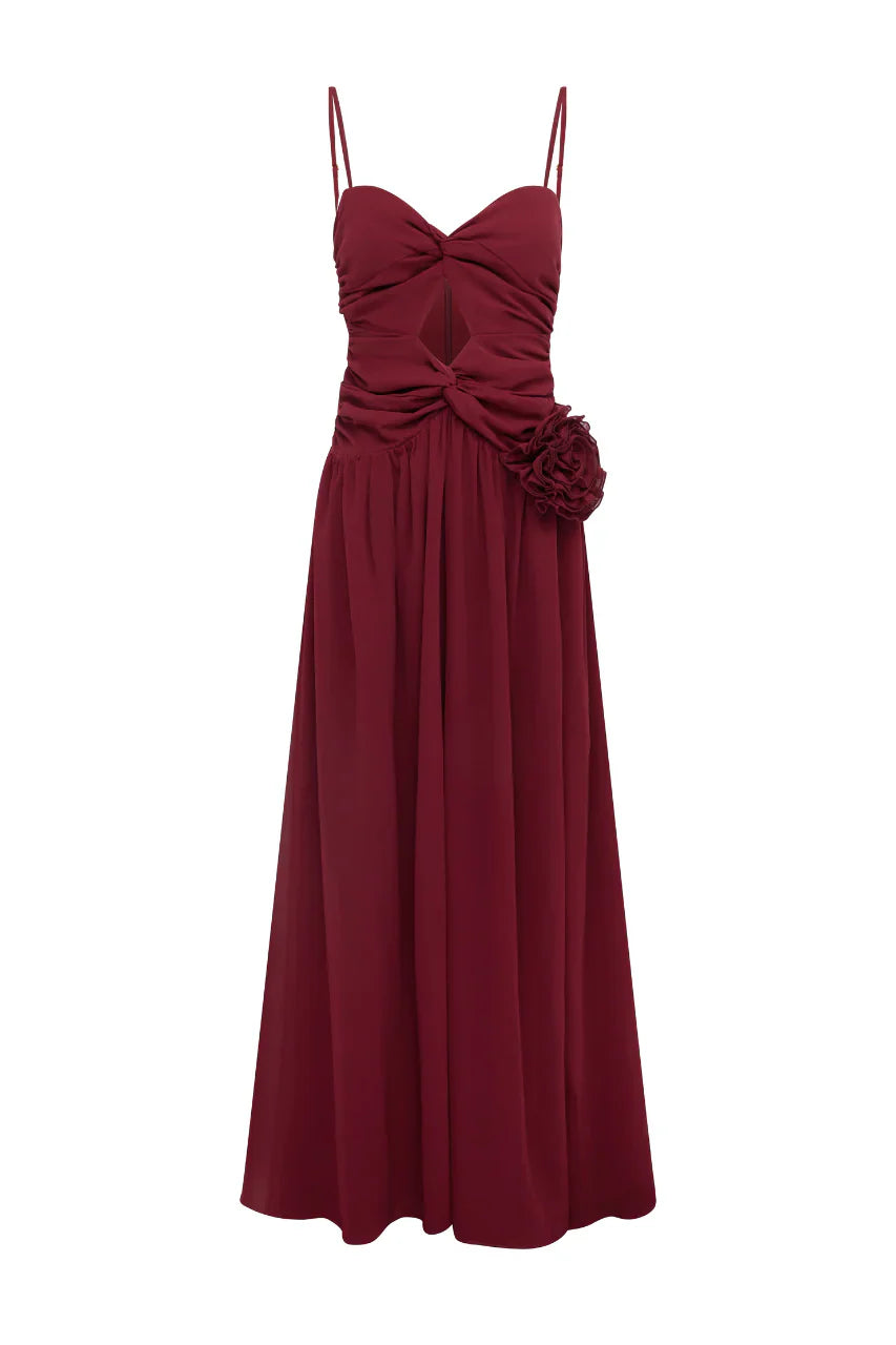 DANIKA SIDE SLIT MAXI DRESS - BERRY