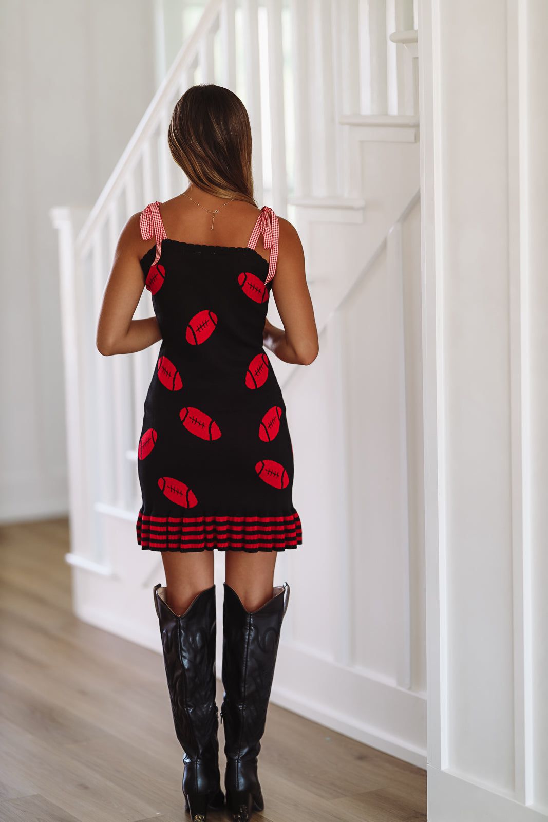 Football Ribbon Mini Dress - Black and Red (FINAL SALE)