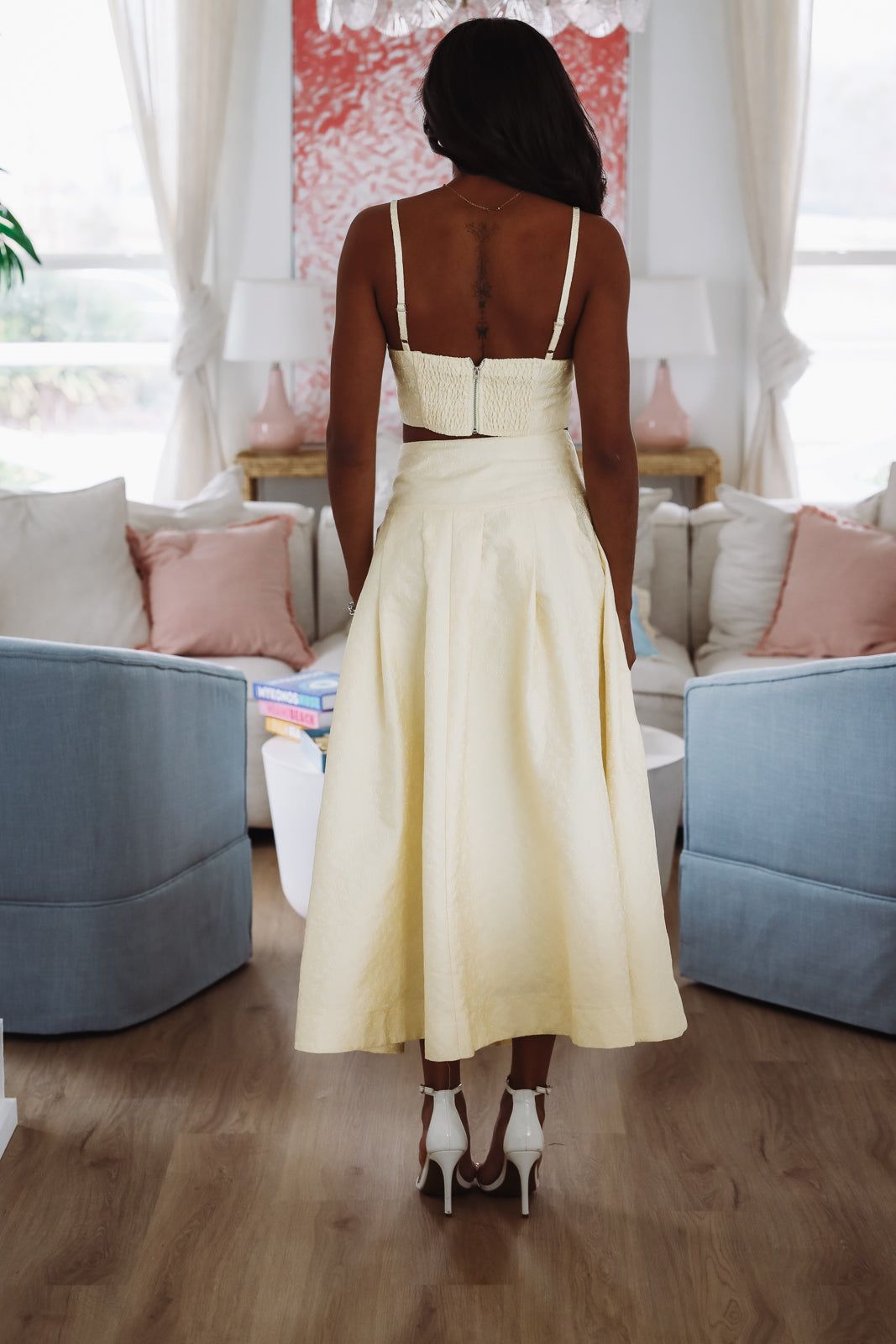 The Keeper Crop Top and Midi Skirt Set - Yellow
