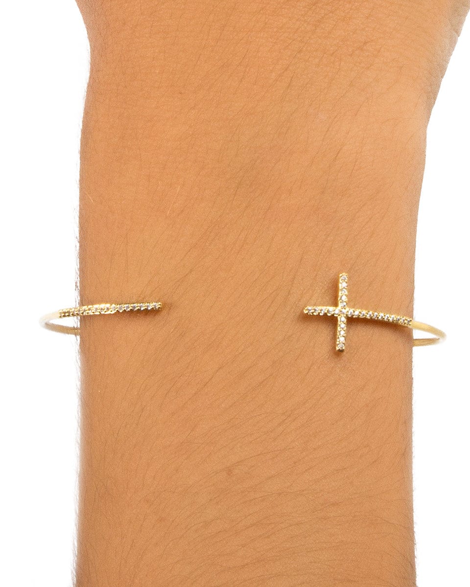 Pave Cross Open Cuff Bracelet