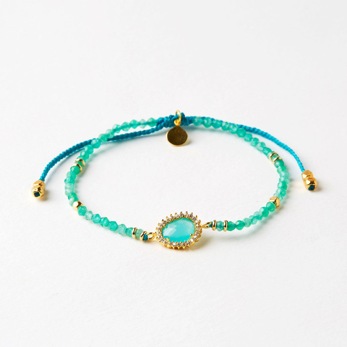 Beaded Adjustable Bracelet with CZ-Framed Stone