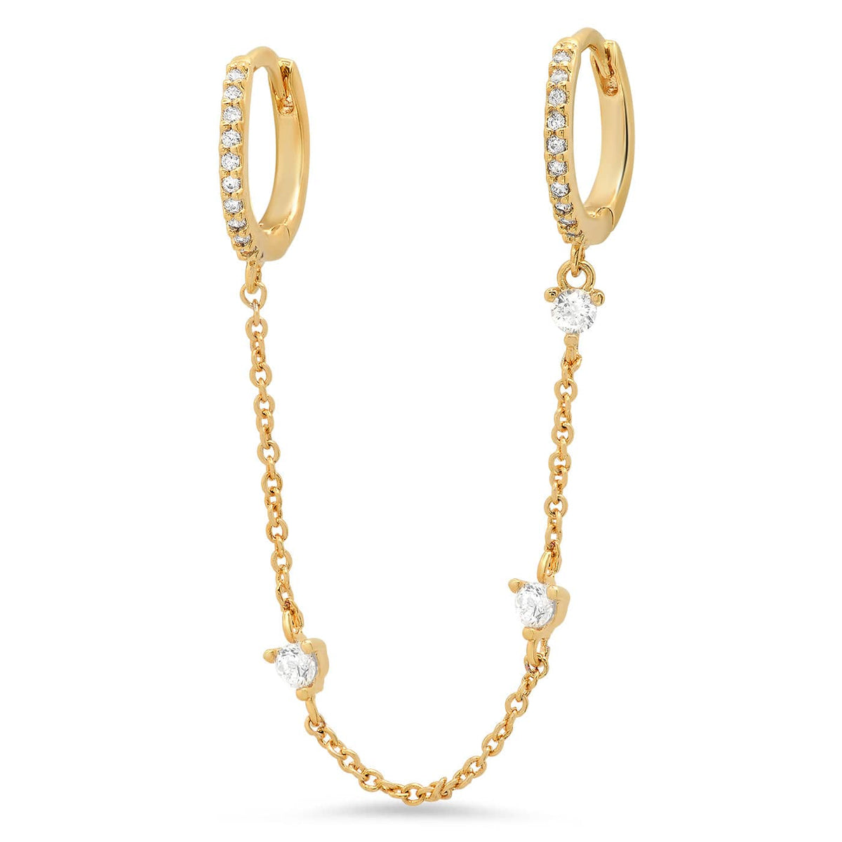 Gold Pave Huggies with CZ Dangle Chain