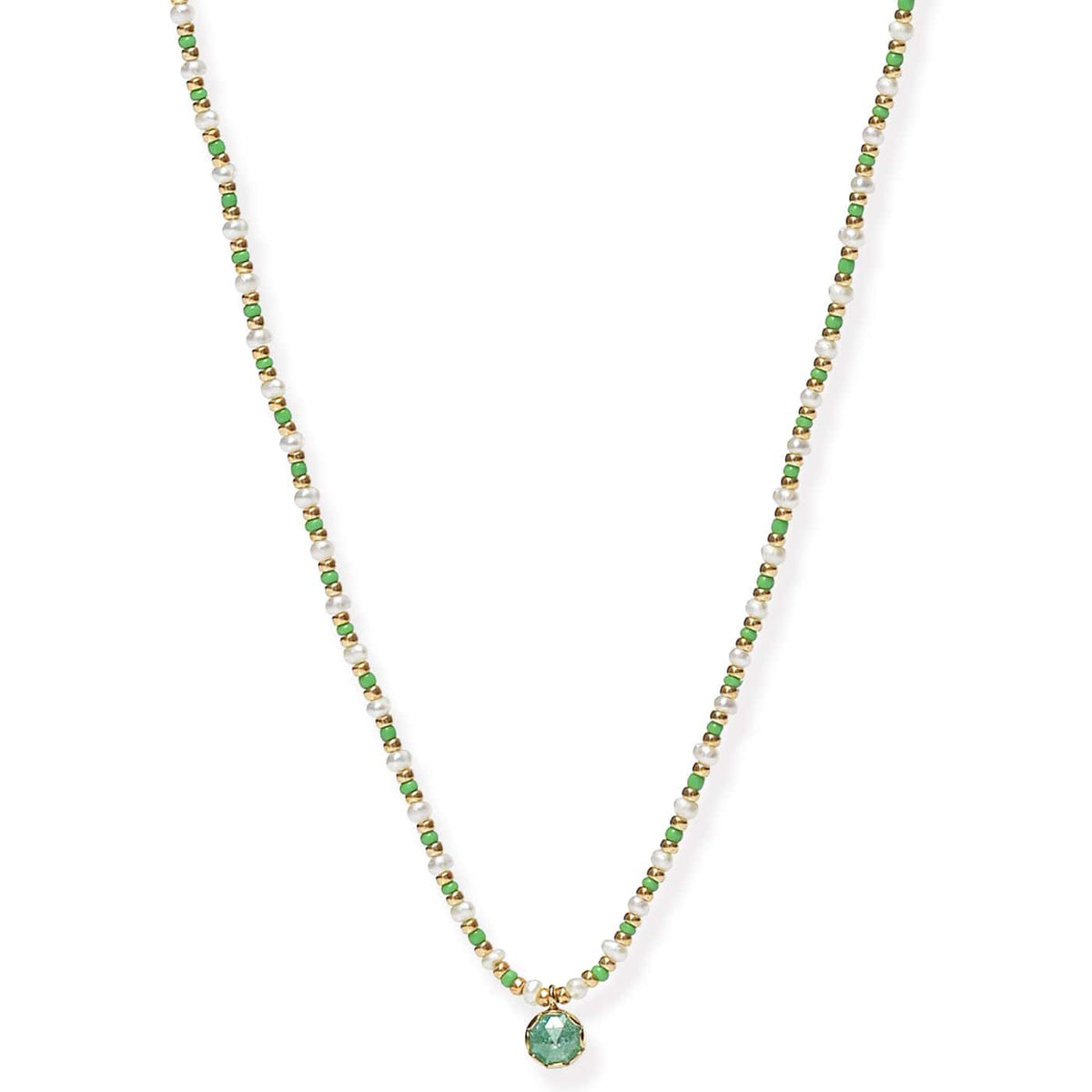 Handmade Beaded Necklace With Glass Stone Accent