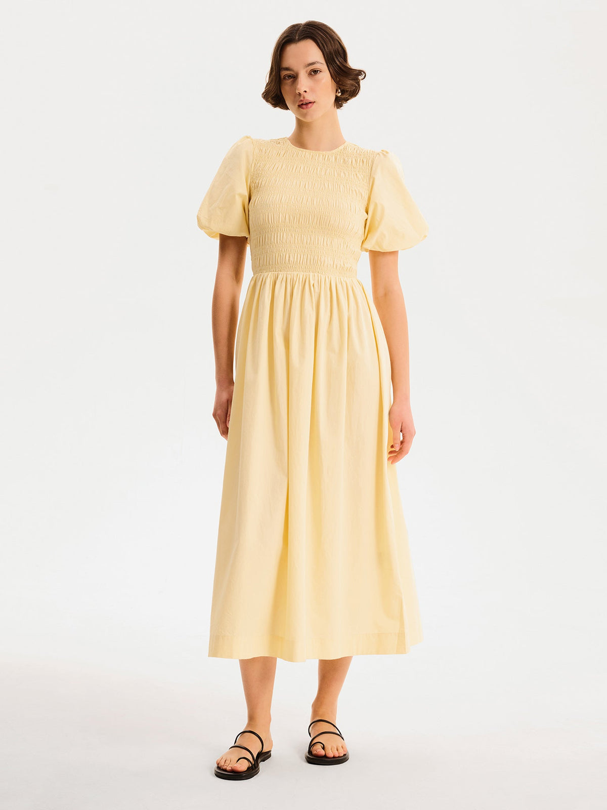 Terri Midi Dress in Butter Yellow