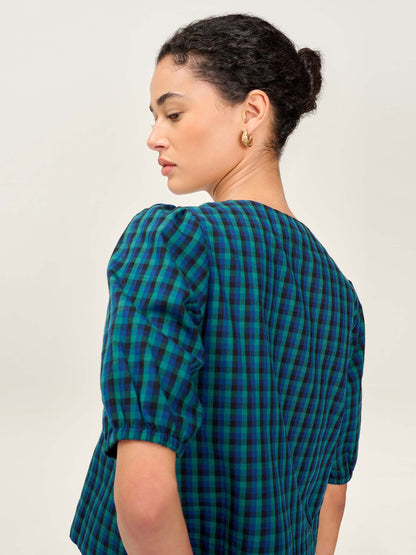 Apollo Blouse in Blue and Green Check