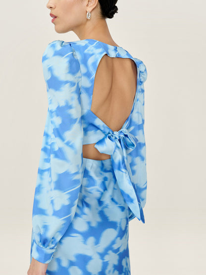 Francoise Dress in Blue Blurred Floral