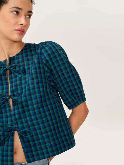 Apollo Blouse in Blue and Green Check
