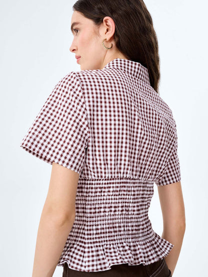 Merida Blouse in Chocolate/Cream Gingham