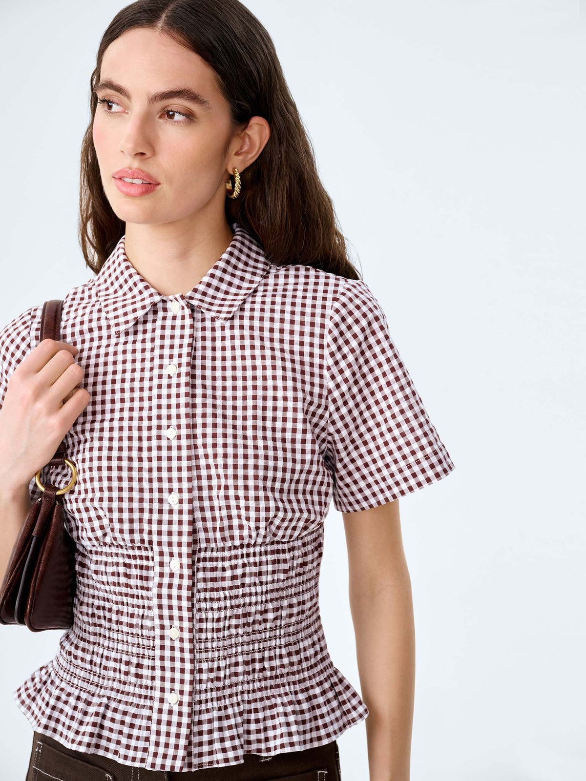 Merida Blouse in Chocolate/Cream Gingham