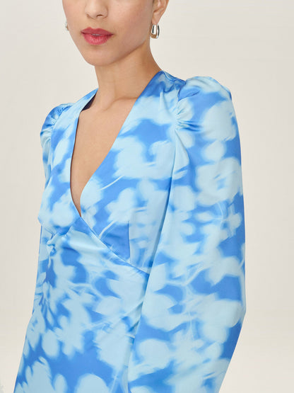 Francoise Dress in Blue Blurred Floral