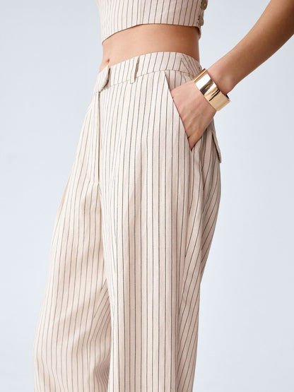 Pearl Trouser in Cream and Black Stripe
