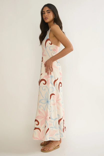 Florie Scoop Neck Halter Maxi Dress Floral