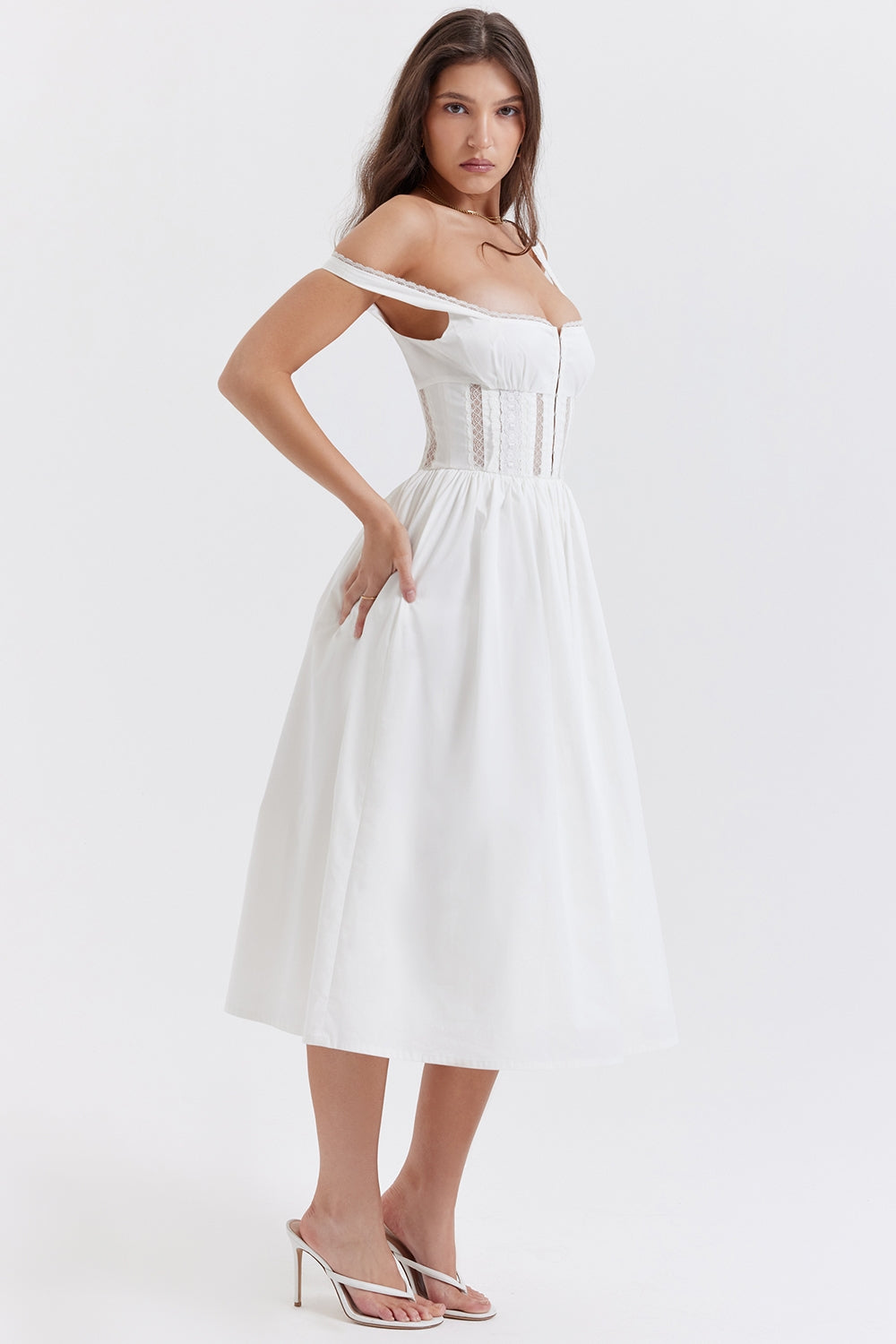 white lace trim midi dress