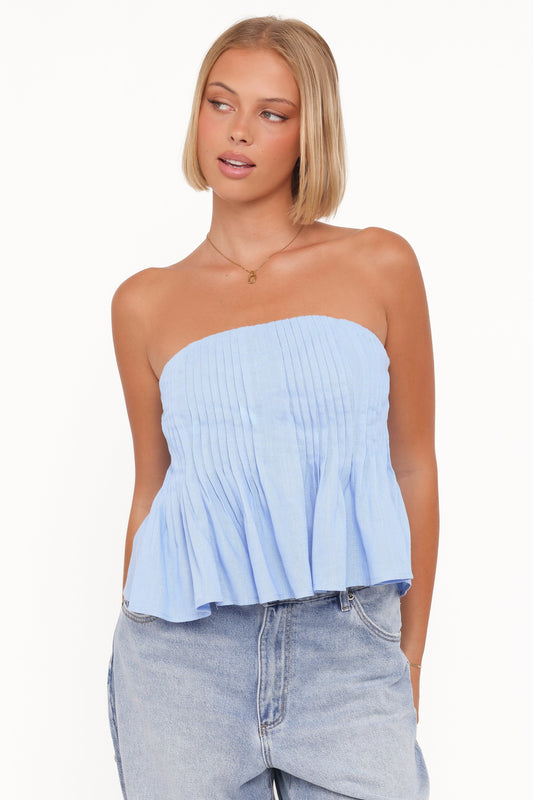 Cagnes Strapless Peplum Top - Blue