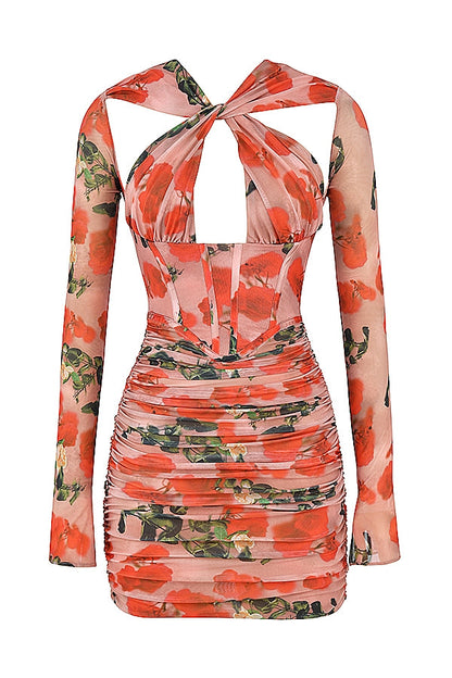 rose print corset mini dress
