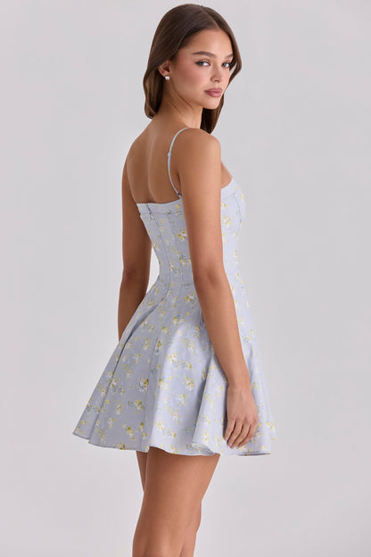 blue wildflower floral print cotton mini sundress