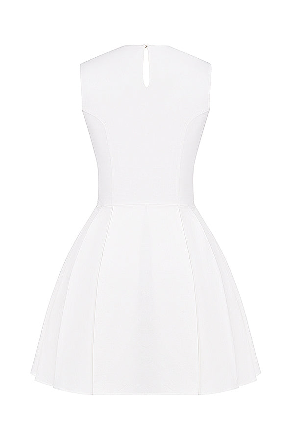 white pleated cotton mini dress