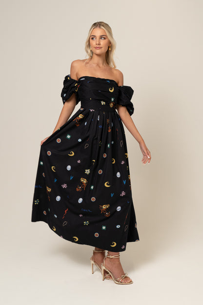 Dahlia Off Shoulder Puffed Sleeve Midi Dress