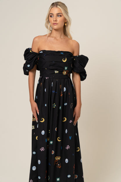 Dahlia Off Shoulder Puffed Sleeve Midi Dress