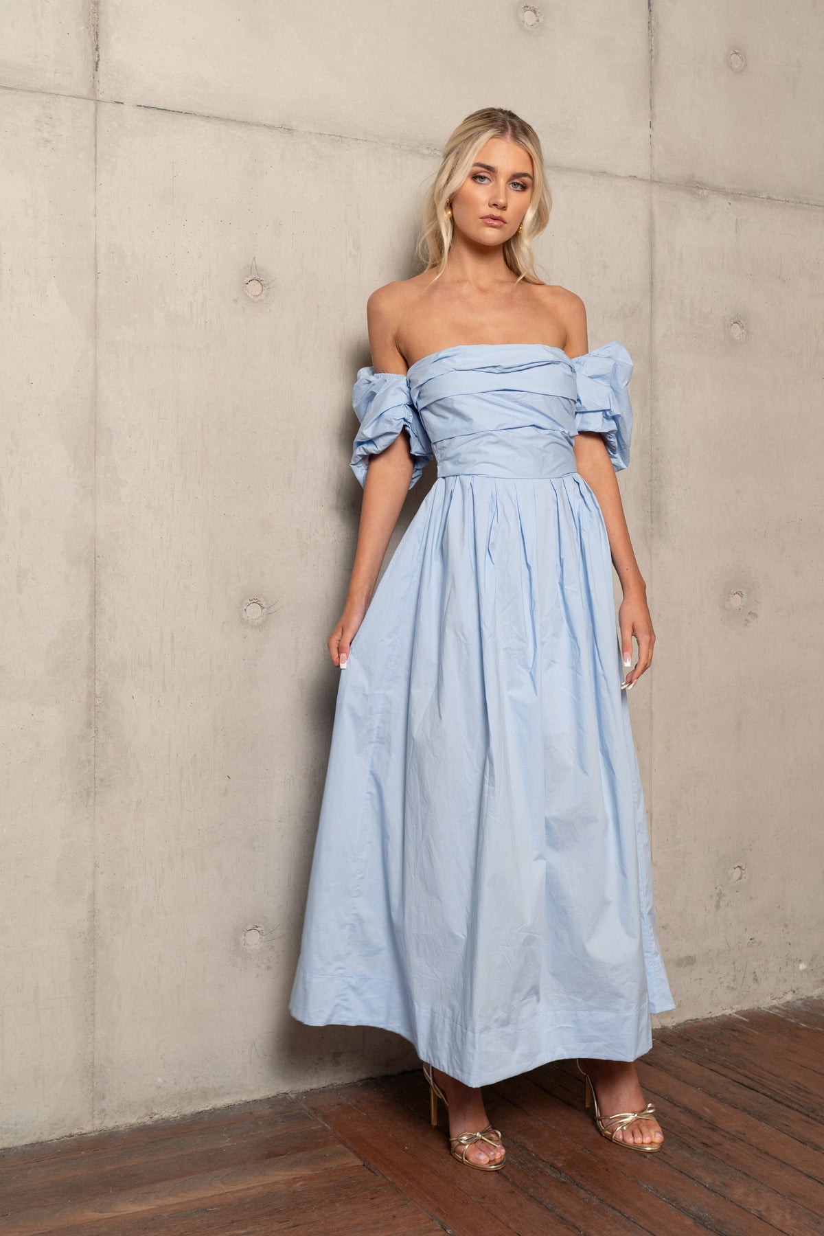 Dahlia Off Shoulder Puffed Sleeve Midi Dress