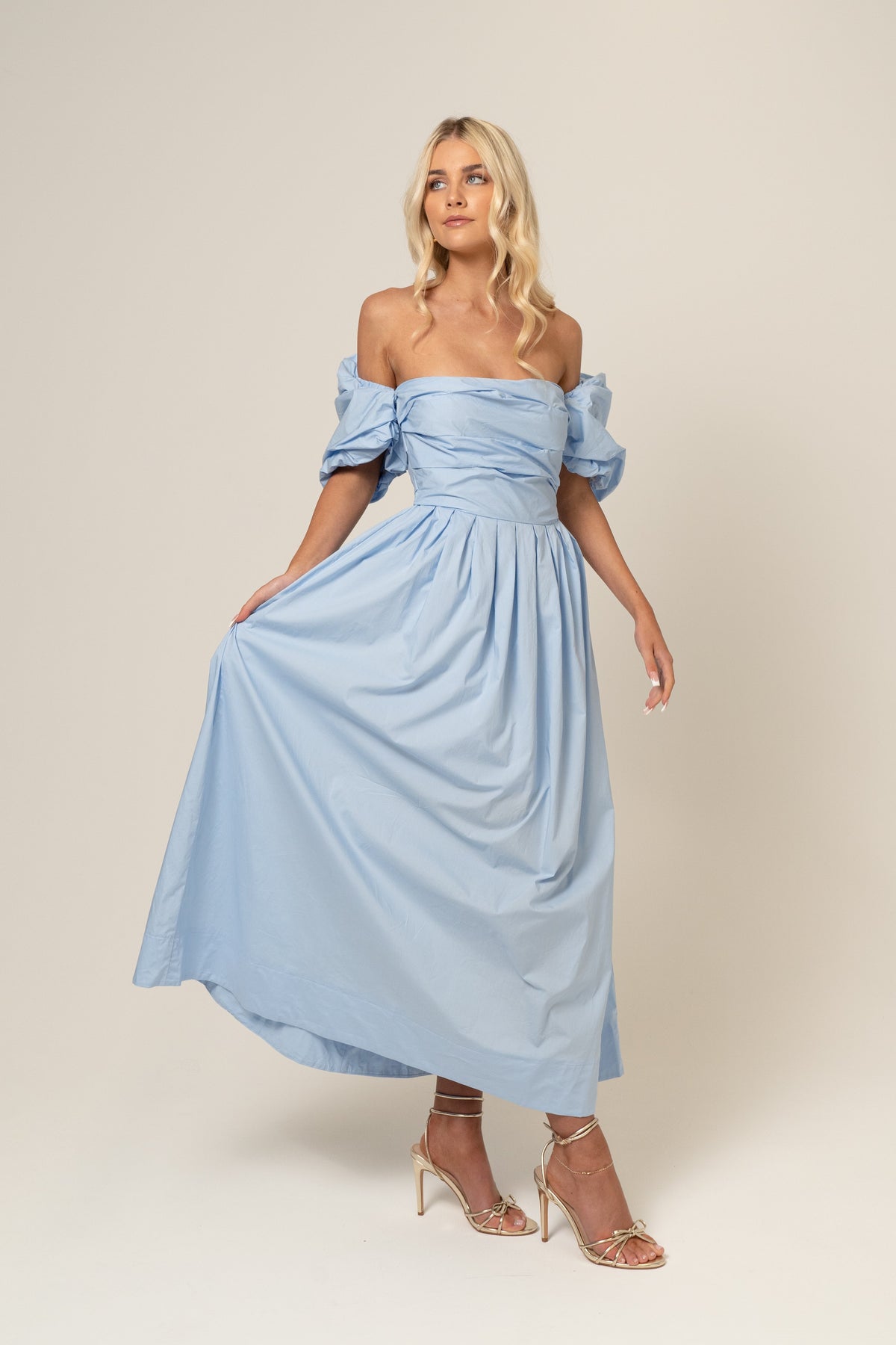 Dahlia Off Shoulder Puffed Sleeve Midi Dress