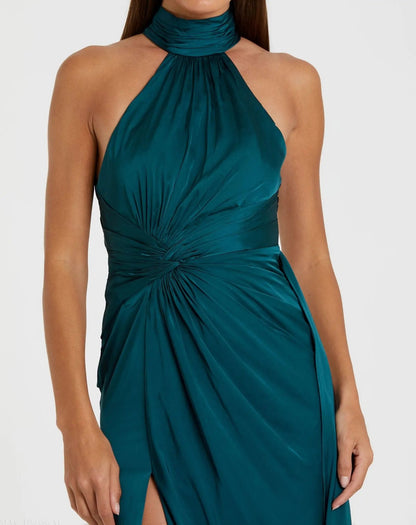 Blue Sleeveless Open Back Satin Gown