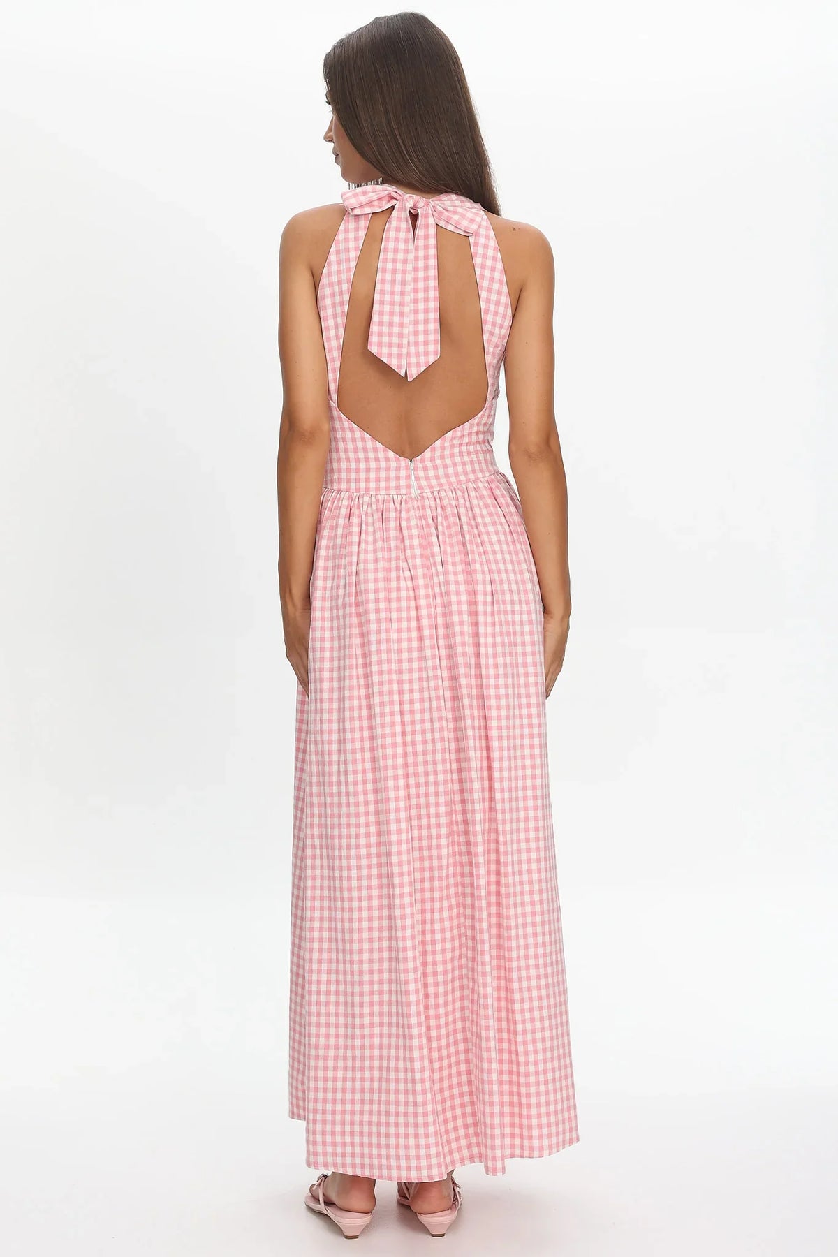 Sundrenched Halter Maxi Dress Checker Pink