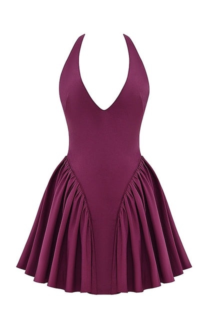wine halter mini dress
