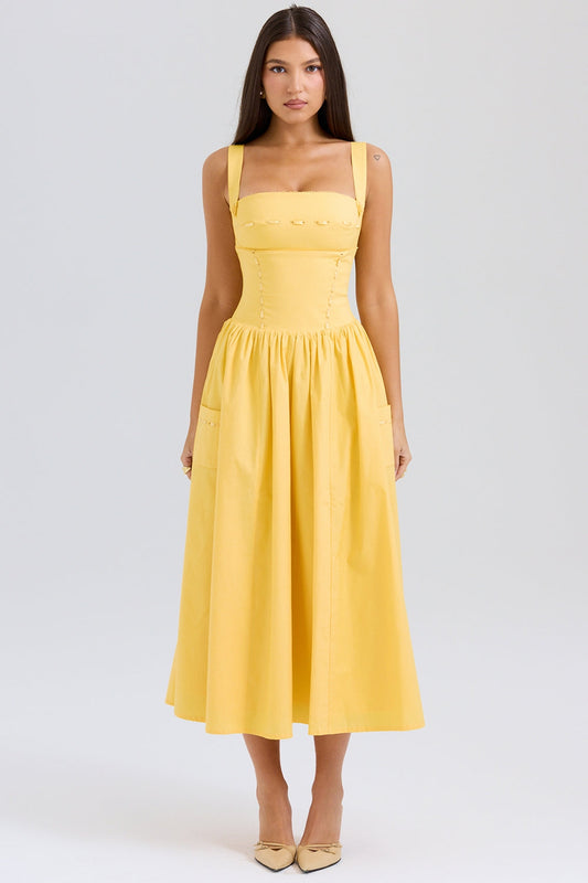apricot cotton midi sundress