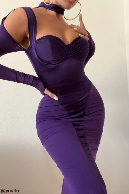 grape corset midi dress