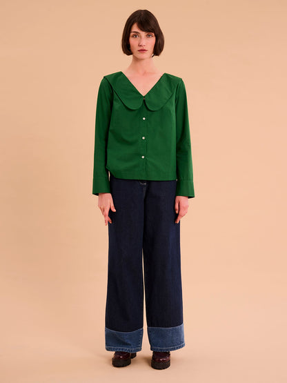 Caitlin Oversized Collar Blouse in Green