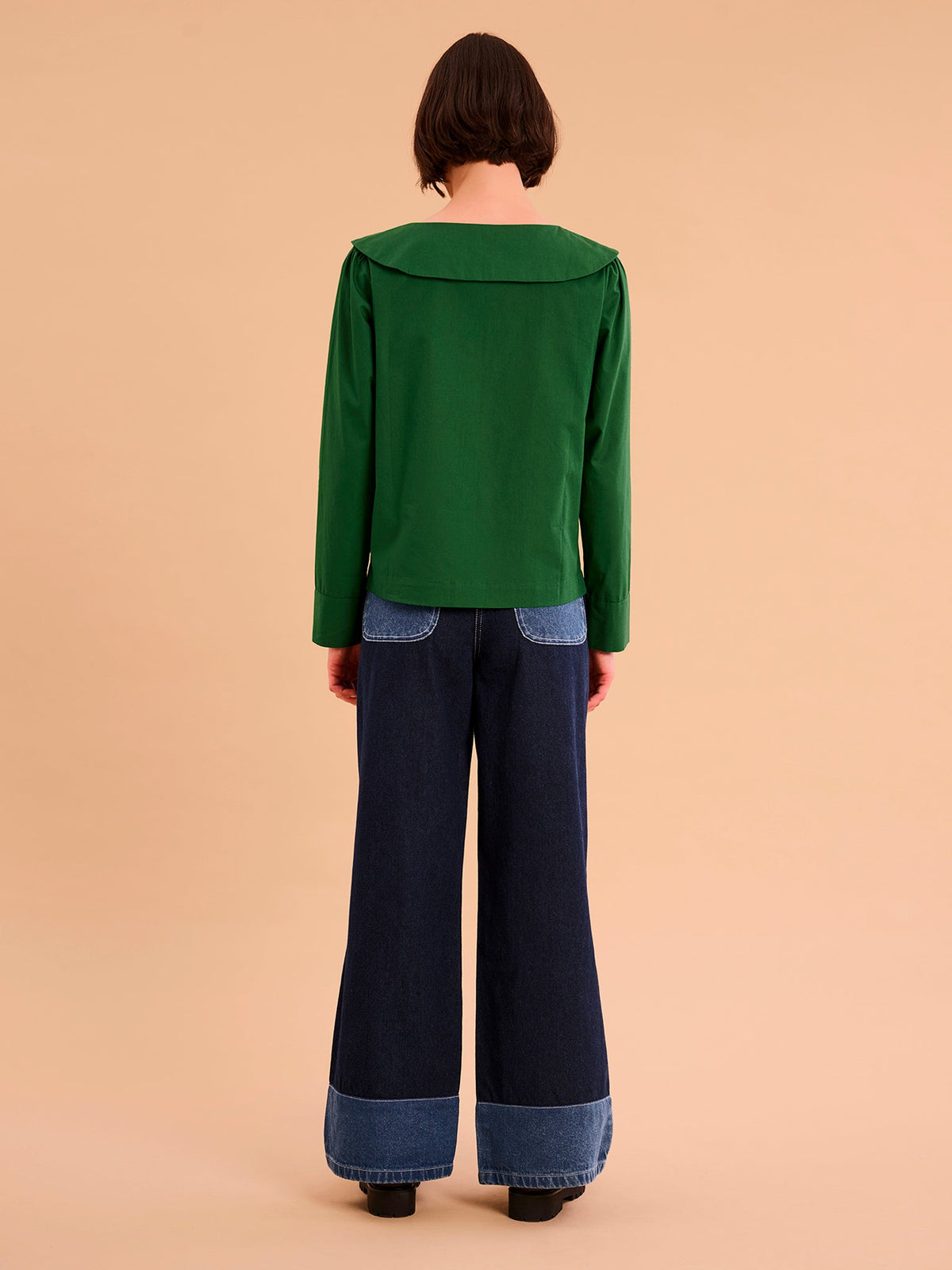Caitlin Oversized Collar Blouse in Green