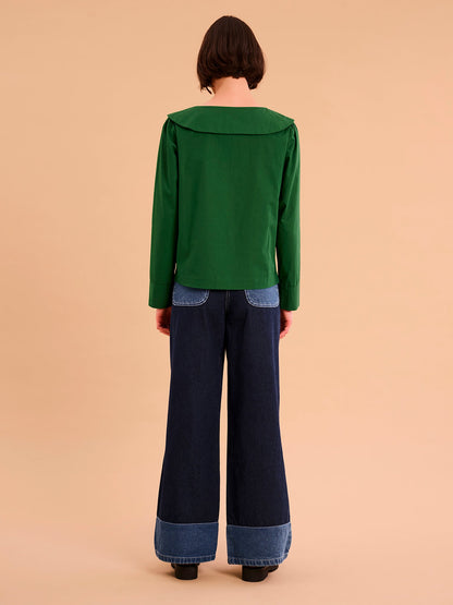Caitlin Oversized Collar Blouse in Green