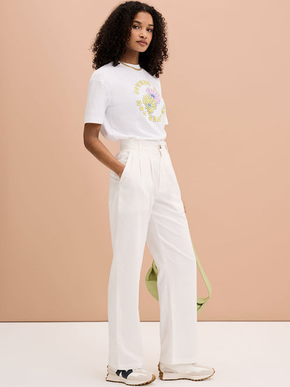 Cinnamon Relaxed Trousers in White Cotton/Tencel