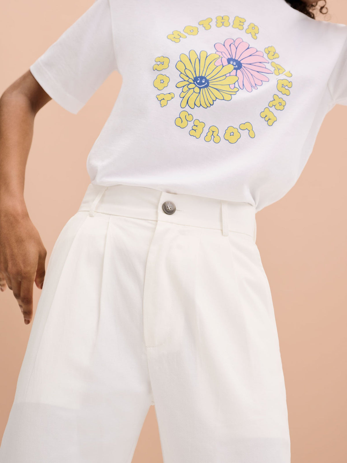 Cinnamon Relaxed Trousers in White Cotton/Tencel