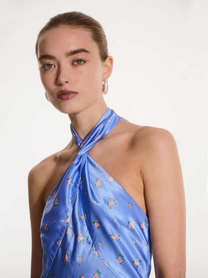 Arles Floral Dress in Light Blue