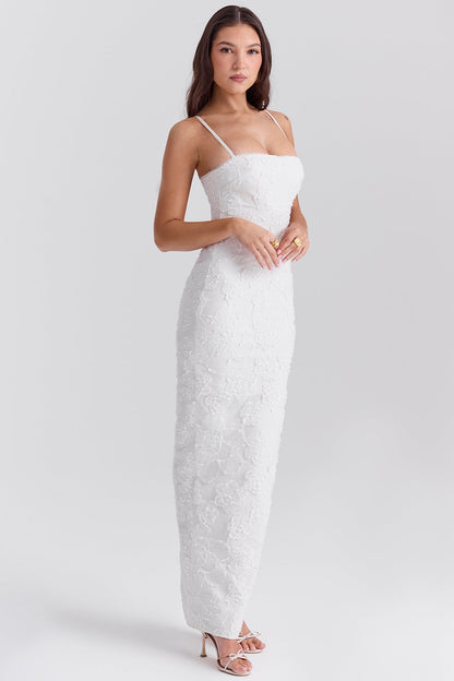 white floral lace maxi dress
