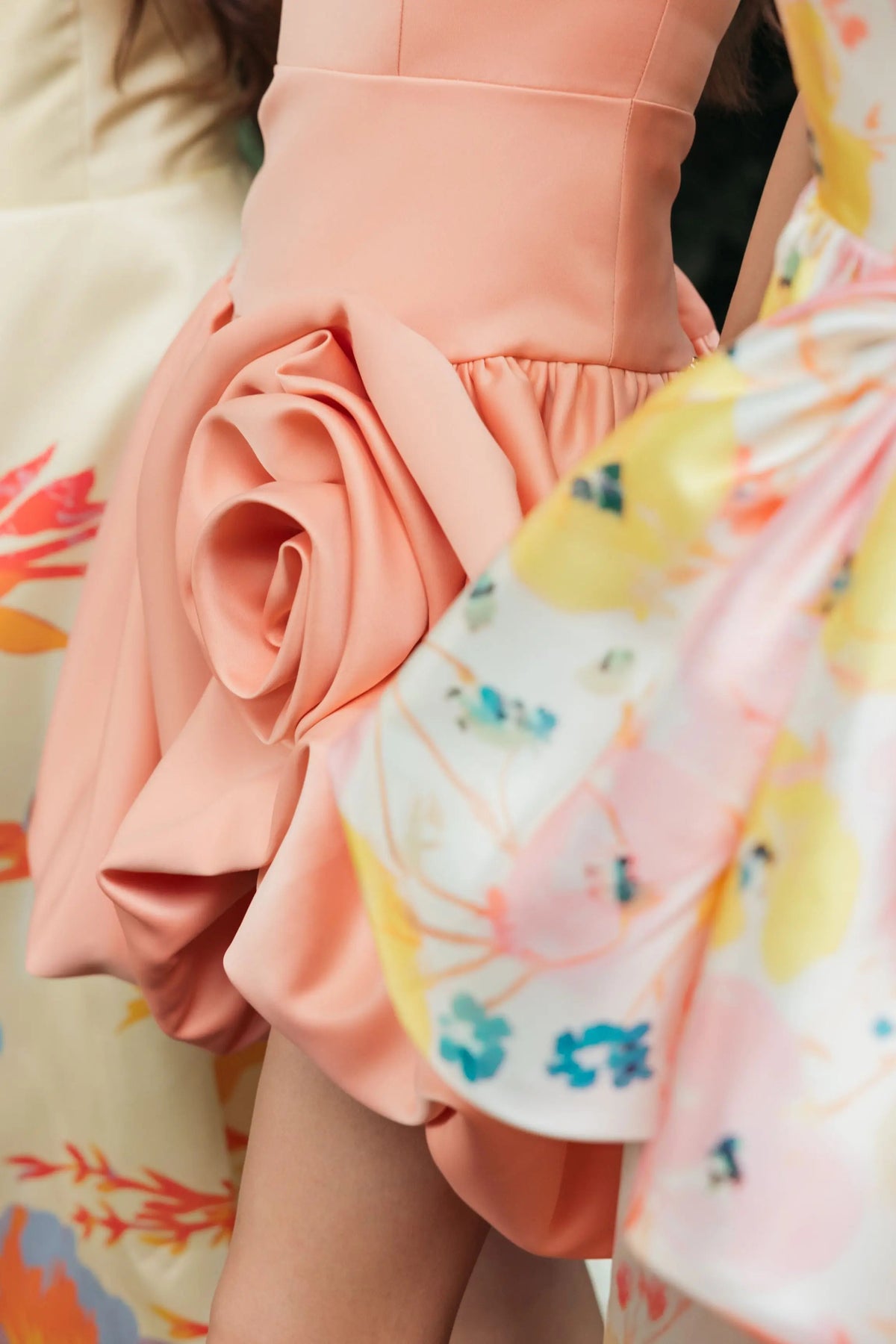 Peach Sleeveless Satin Bubble Hem Mini Dress