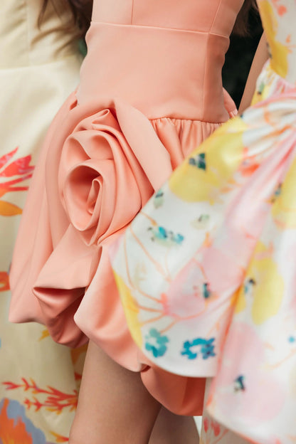 Peach Sleeveless Satin Bubble Hem Mini Dress