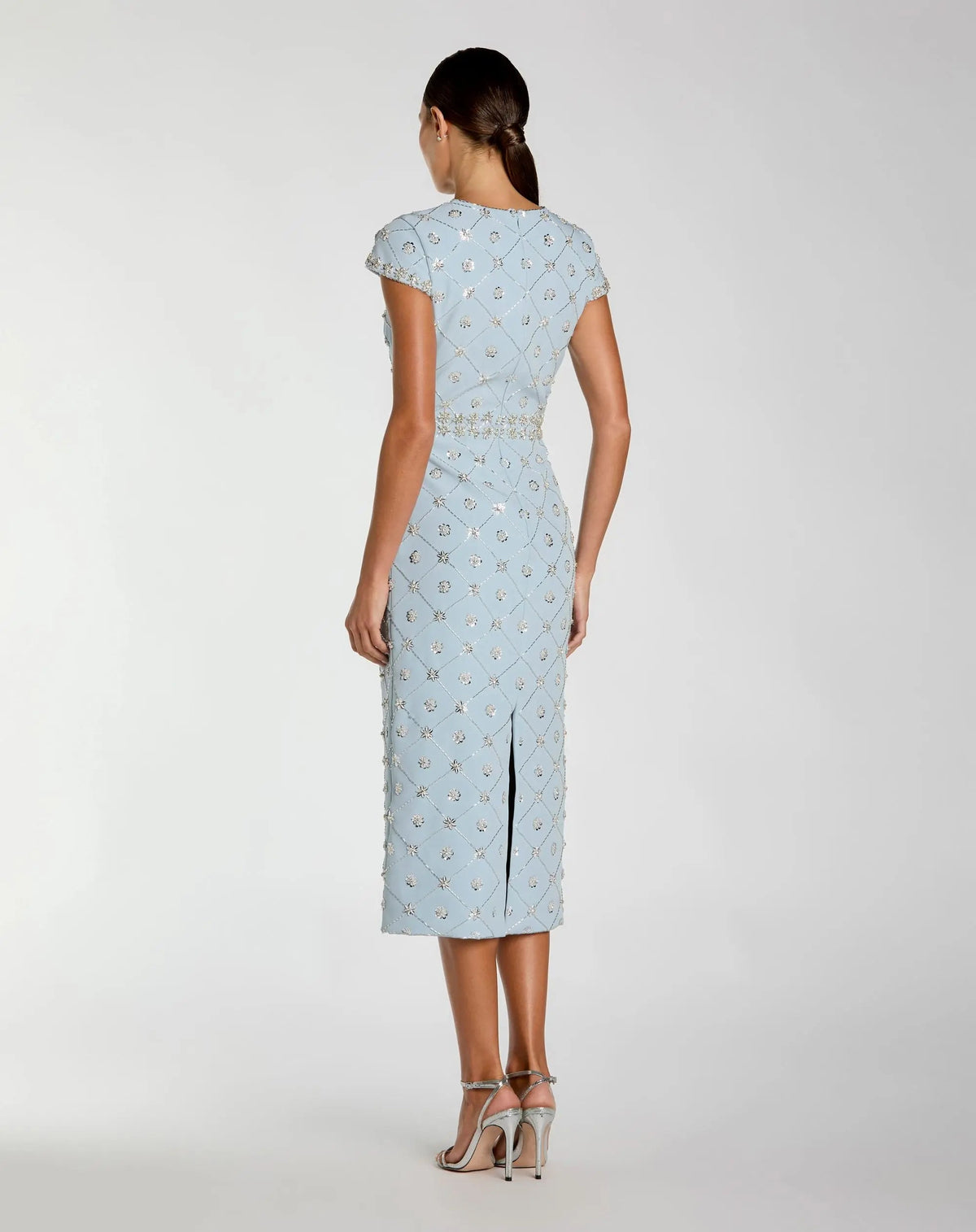 Blue Hand Embellished High Neck Midi Dress