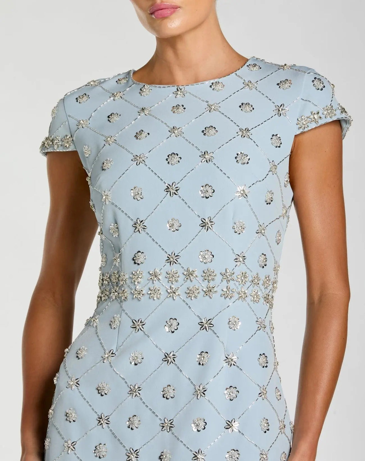 Blue Hand Embellished High Neck Midi Dress