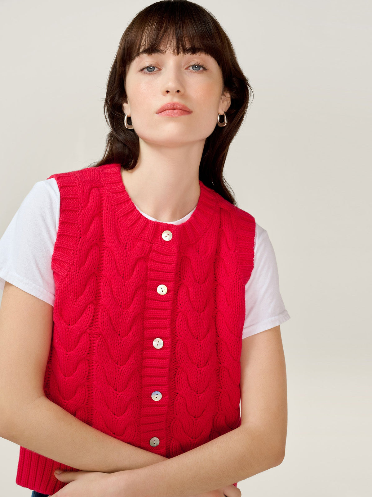 Matilda Cable Knitted Vest in Red