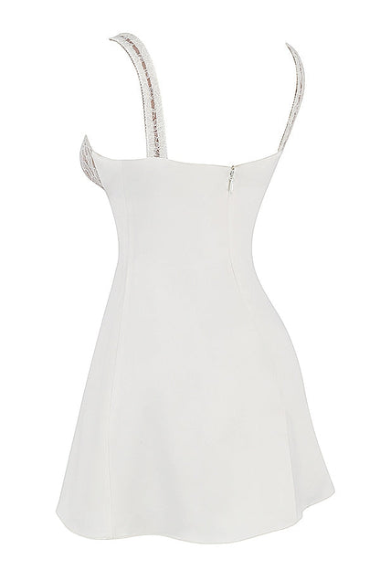 ivory satin and lace mini dress