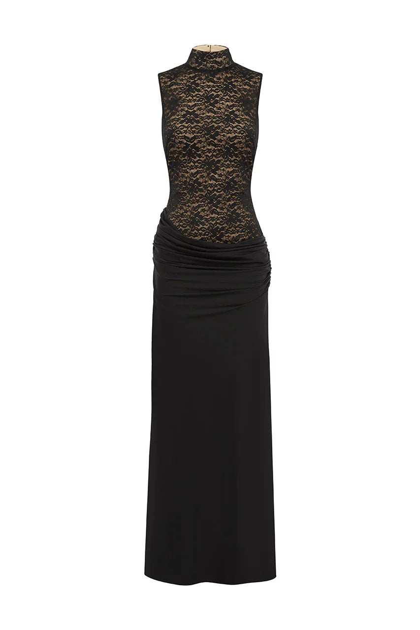 CASANA HIGH NECK MAXI DRESS - BLACK
