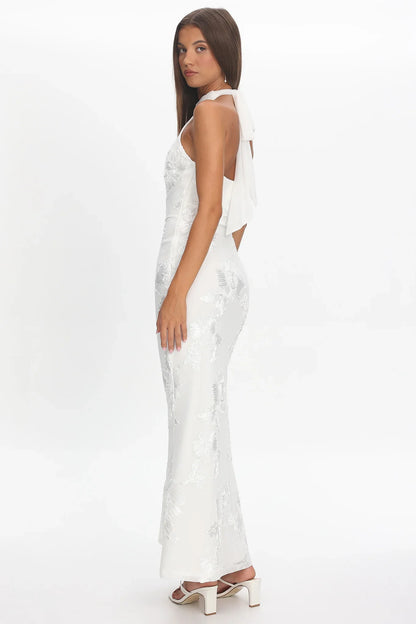 Shana Halterneck Maxi Dress Embellished White
